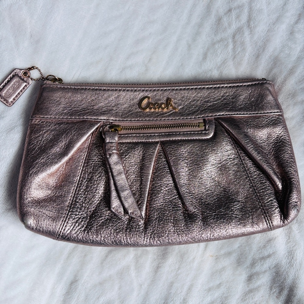 COACH | Metallic Champagne Leather Wristlet Clutch